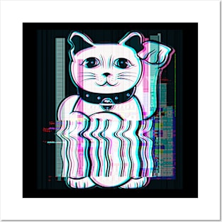 Japanese Maneki Neko Cat Vaporwave Japan Aesthetic Posters and Art